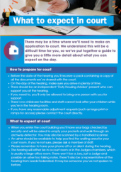 Front cover of 'what to expect in court' leaflet