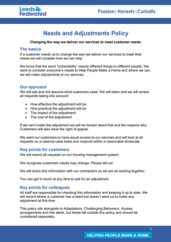 Front cover of needs and adjustments policy