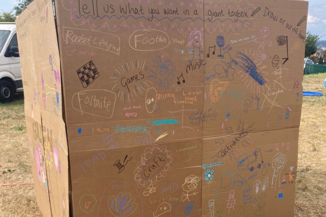 Big cardboard box with writing on it